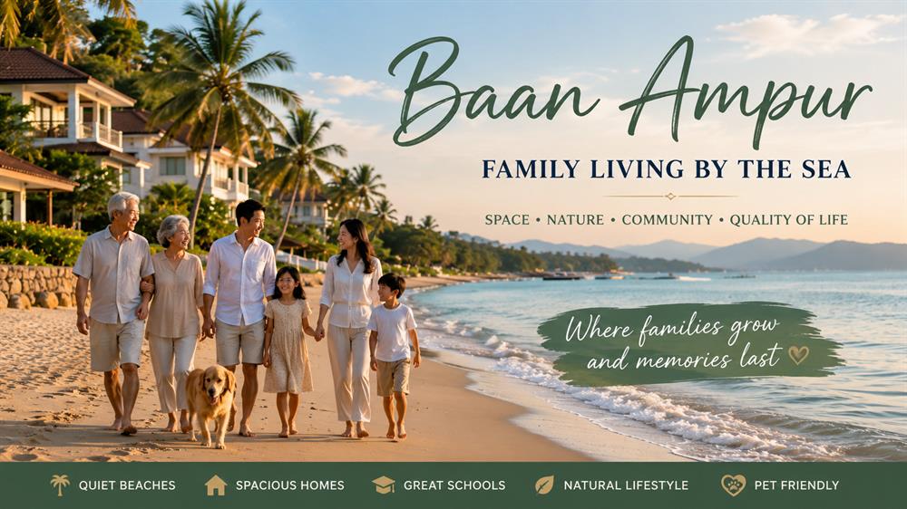 Multi-generational family, dog, quiet beach, nearby villas, natural relaxed atmosphere